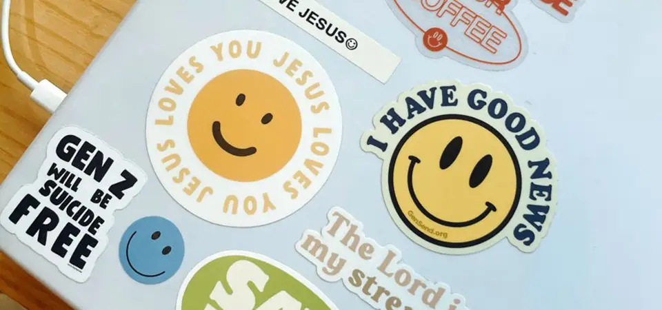 2000s Custom Digital Stickers A computer screen showing an online sticker design tool with a custom logo being uploaded.