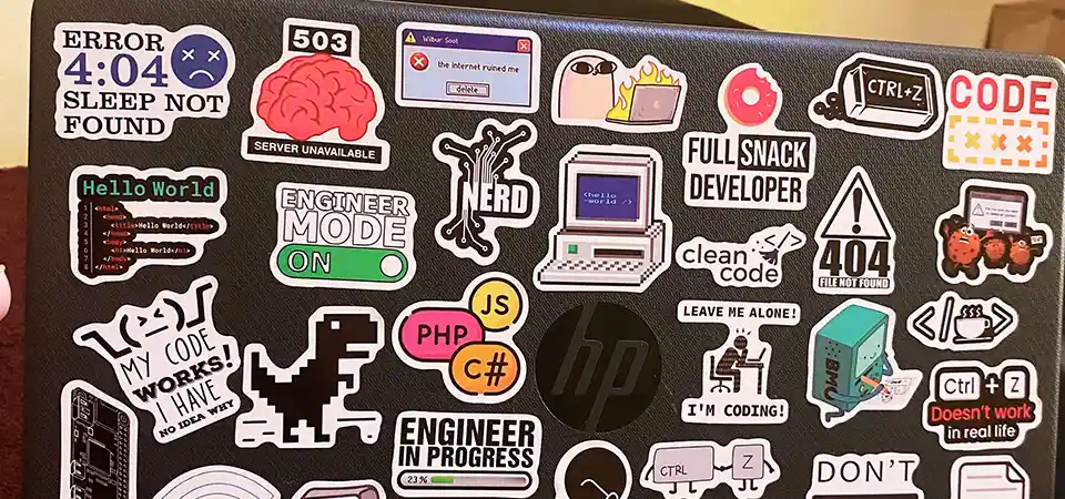 A collage of products using white and clear vinyl stickers effectively.