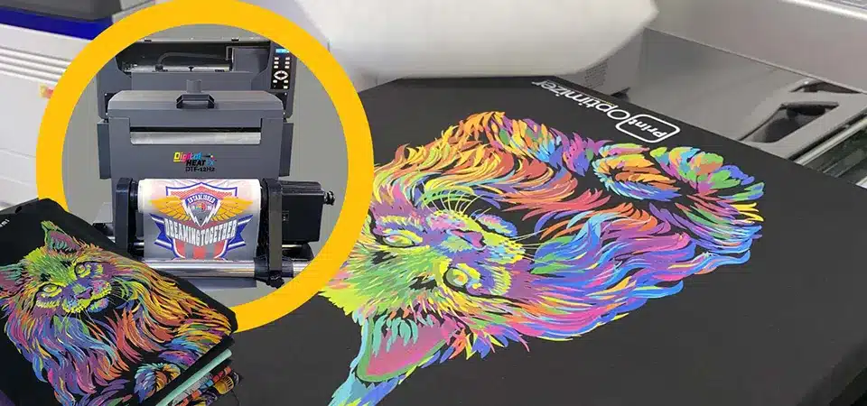 A picture of our team in China working with our DTF printing and sticker equipment
