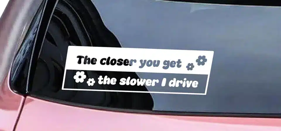 A decorative sticker, a cut vinyl decal, and an informational product label side-by-side