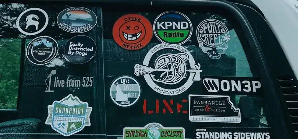 An assortment of different sticker types: opaque, perforated, lettering, and magnetic