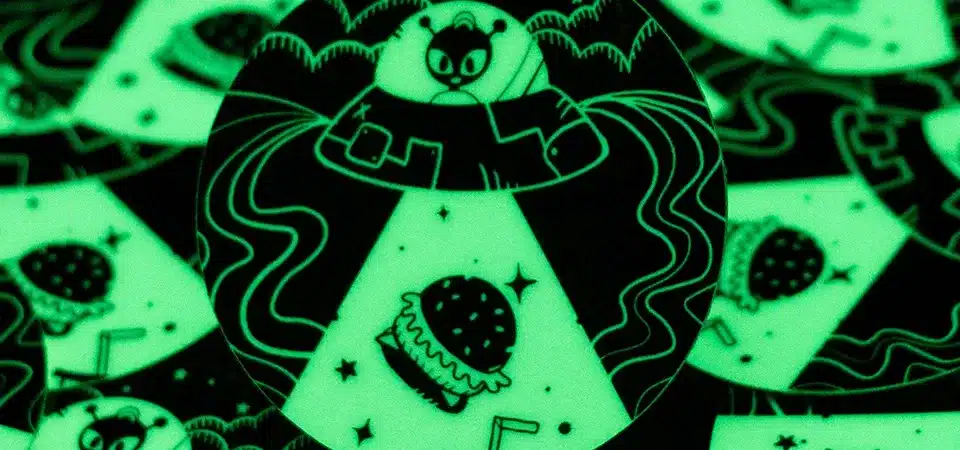 A clock face showing time passing as a glow sticker slowly dims