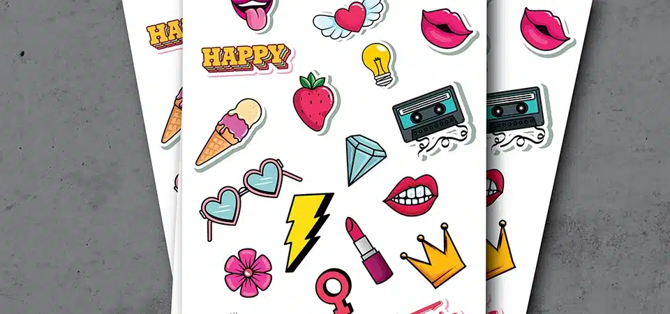 A diverse group of people—an artist, a small business owner, and a bride—all holding custom stickers