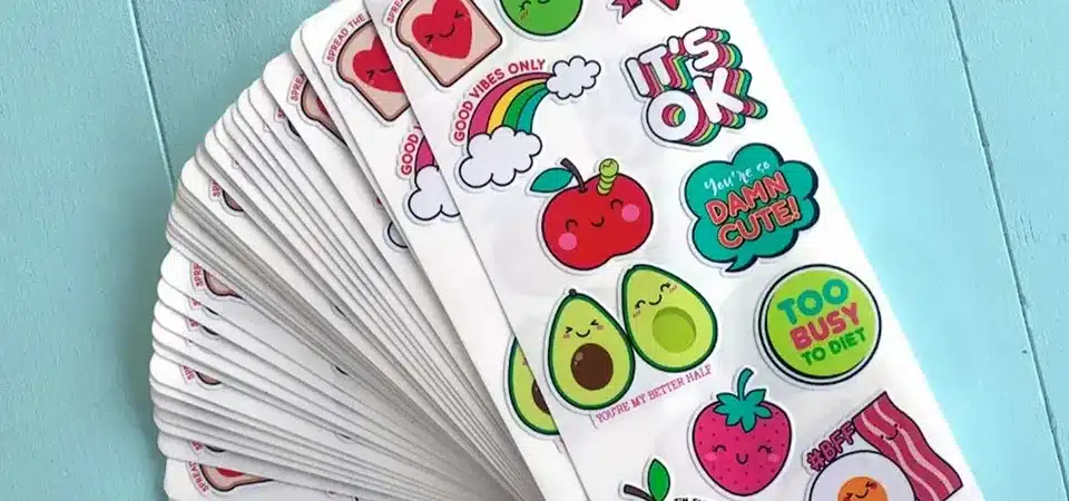 A simple infographic showing the six steps from artwork to receiving stickers