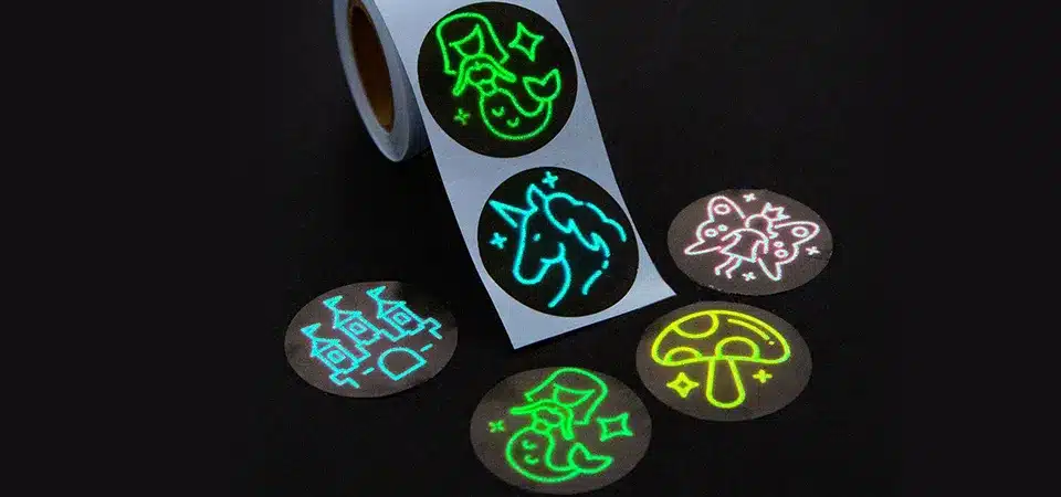 A close-up of the photoluminescent pigment crystals in a sticker