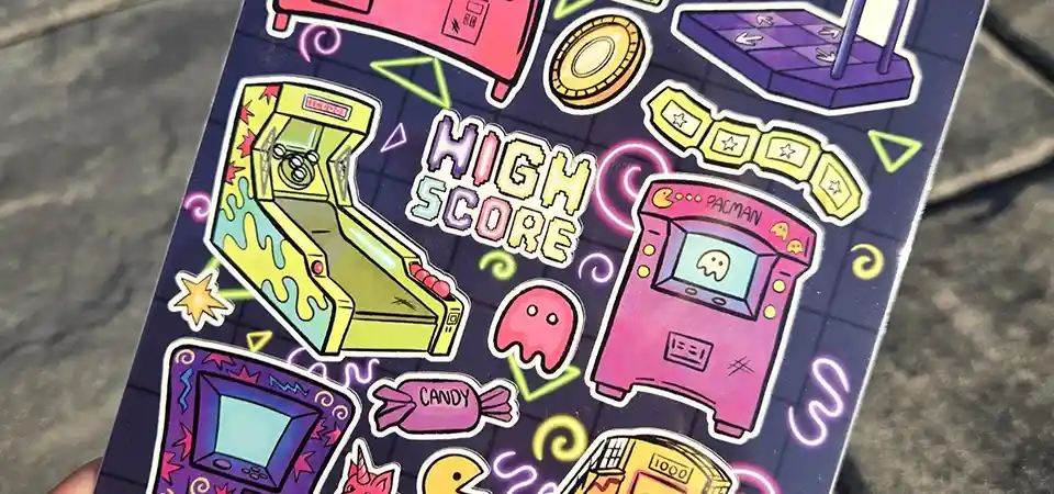 An interactive sticker sheet with mix-and-match parts to build faces or characters