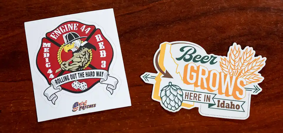 An image comparing a delicate die-cut sticker with a slightly bent edge next to the same design perfectly preserved on a kiss-cut backing