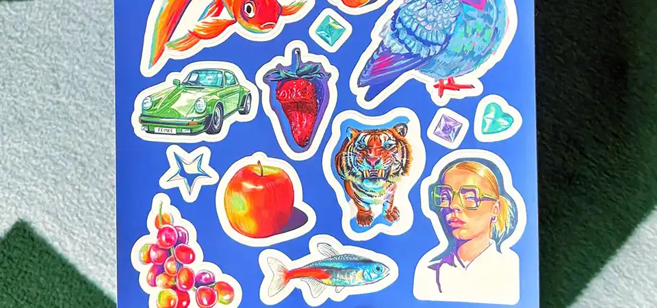 A group of friends sharing and trading stickers from packs