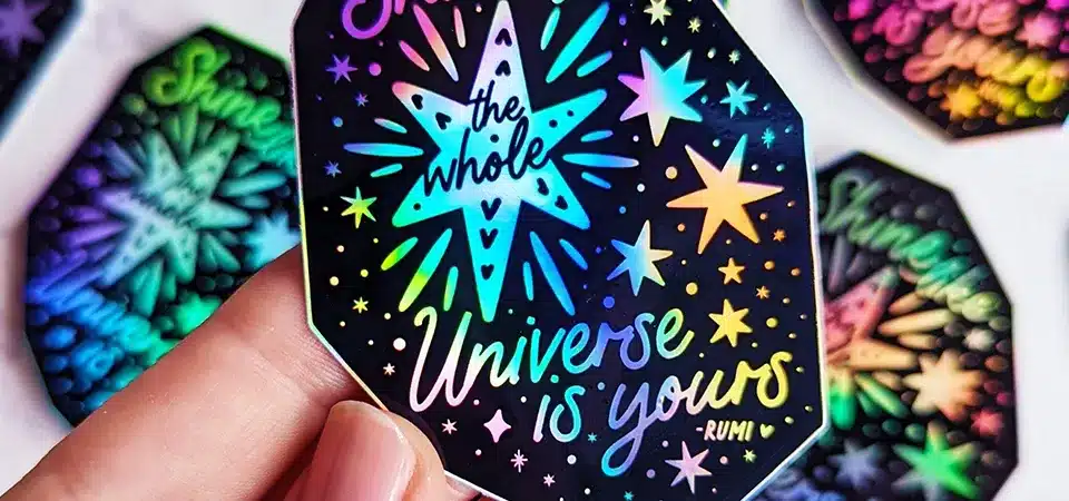 A colorful craft beer holographic sticker for Gotahold Brewing