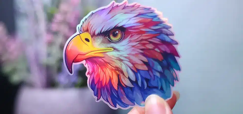A holographic emblem for Hopping Eagle Brewing Co. with an iridescent eagle