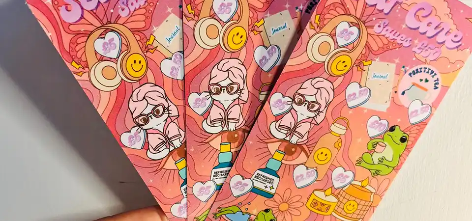 A colorful sticker sheet featuring a variety of different cartoon characters and shapes on one page