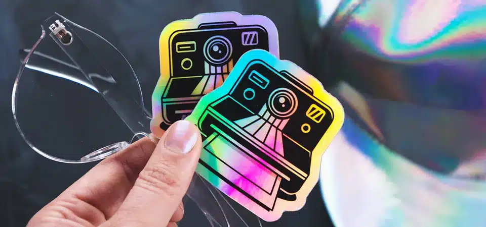 A minimalist and premium-looking holographic logo sticker