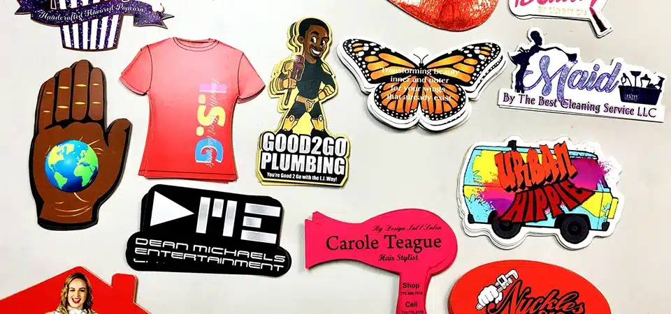 A side-by-side comparison showing a die-cut sticker and a kiss-cut sticker on a sheet