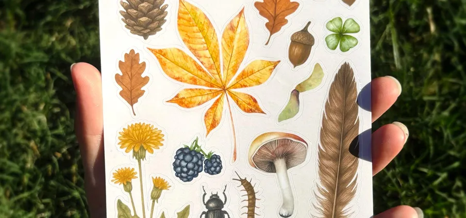 A collection of professionally made sticker sheets, some with holographic laminate and custom branding