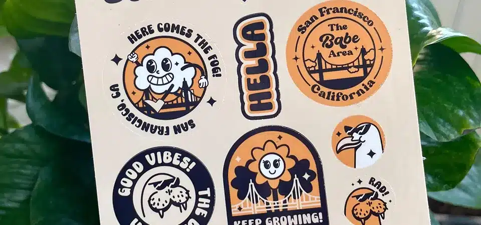 Spacing between individual stickers on a sheet A close-up diagram showing the 3-4mm spacing required between two kiss-cut stickers on a sheet