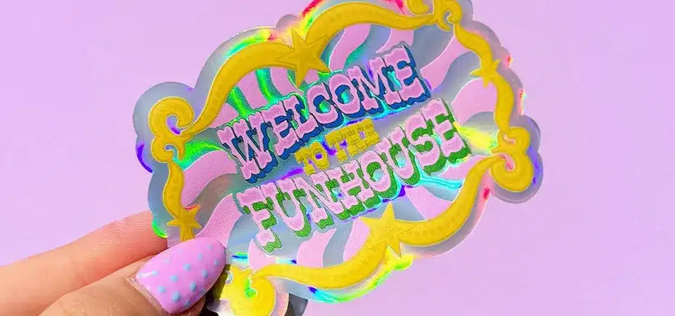 Holographic sticker reflecting rainbow colors