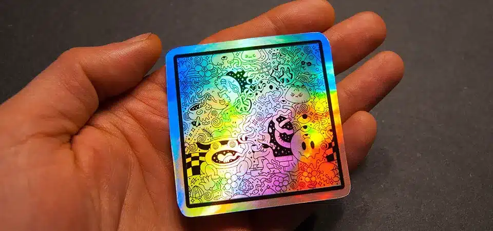 Comparison between a standard printed sticker and a security hologram