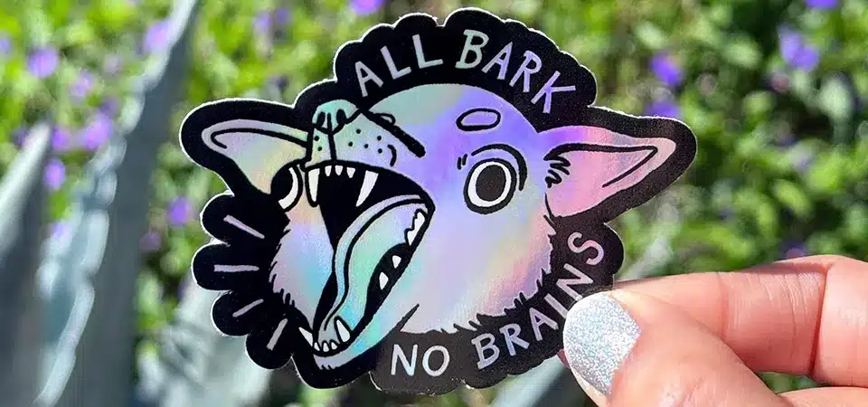 Uses for Stickers A variety of sticker use cases: a laptop, a water bottle, a package, and a car bumper