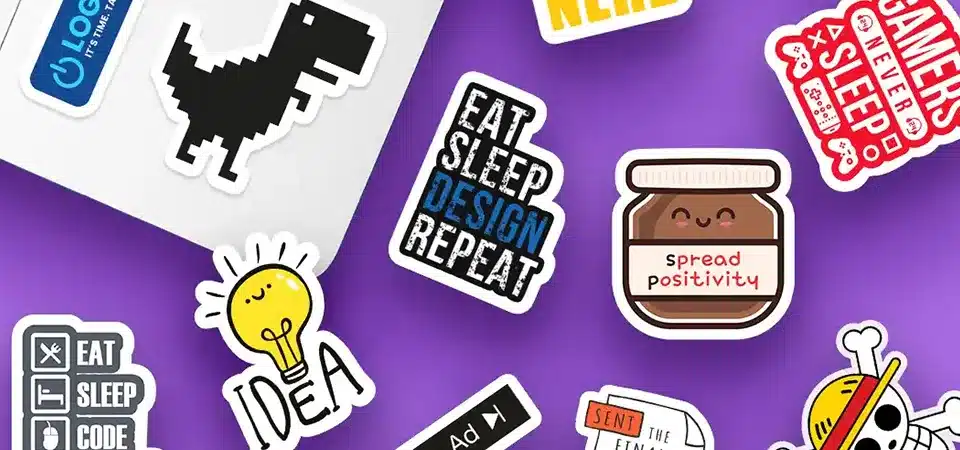 High-Quality Vinyl Logo Sticker A close-up of a high-quality, die-cut vinyl sticker with a clean design, showing its thickness and professional finish