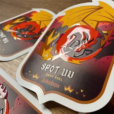 custom die cut vinyl gloss varnish coating stickers printing china manufacturer